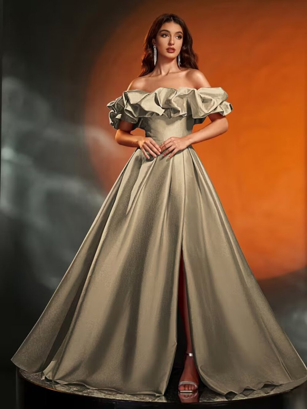NWT Gold Champagne Off Shoulder Satin Ball Gown Corset Formal Dress Size 4